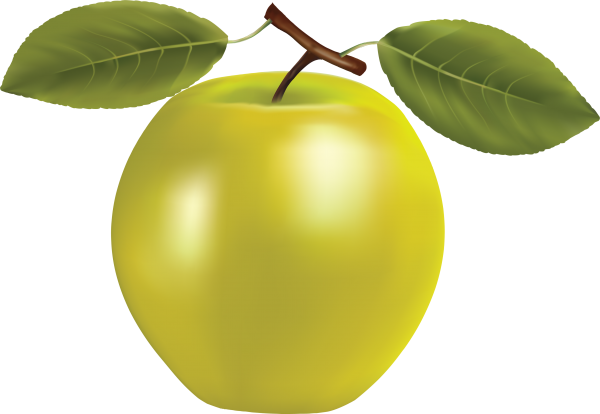 Drawn Green Apple with Leaves