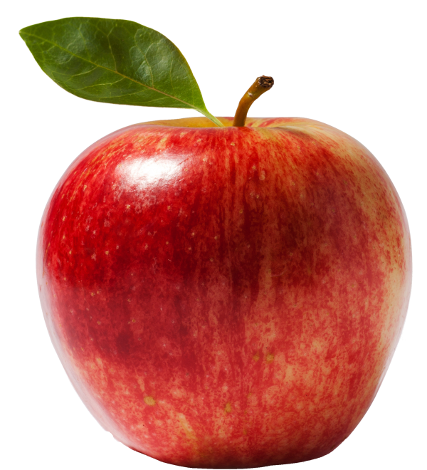 Red Round Apple with Leaves Png